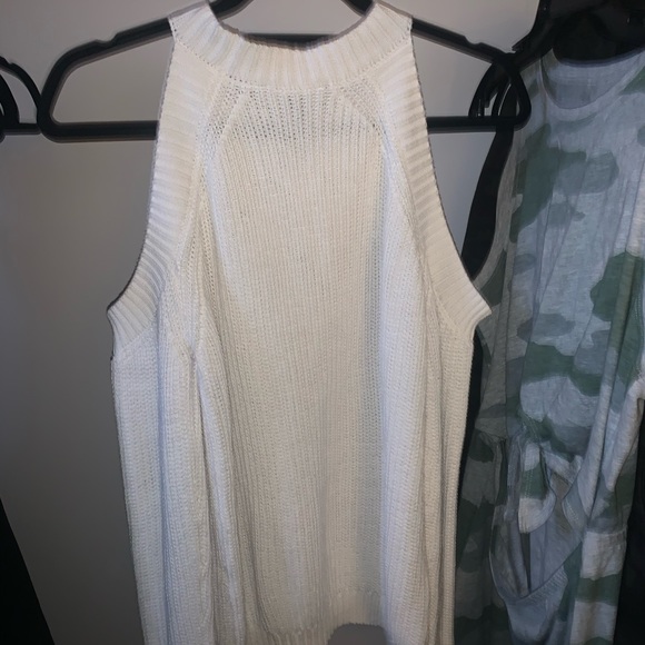 White/Cream Knit Sweater with Shoulder Holes - Picture 2 of 4